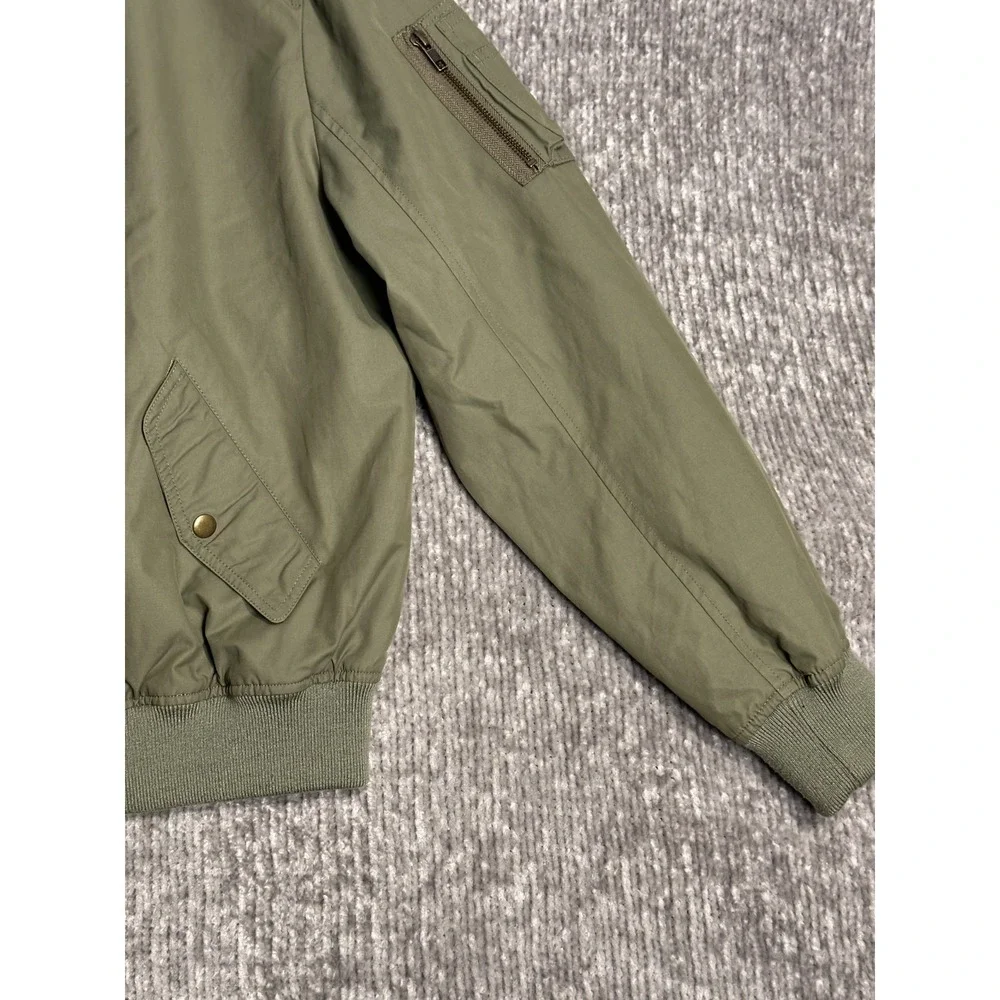 J Crew Jacket Mens Large Green Military Style Bomber Flight Cotton Poplin Zip